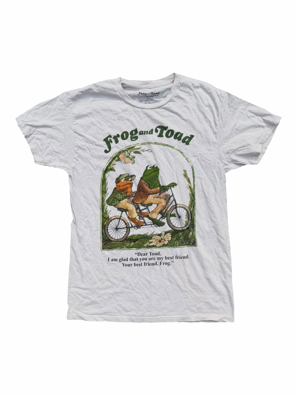 Frog and Toad T-Shirt Unisex M Ivory Cotton Bicycle Best Friend Cottagecore